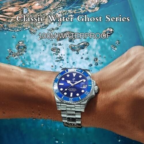 Lacz Denton New 40mm Men Luxury Automatic Mechanical Wrist Watch Men Stainless Steel Fashion Waterproof Watch Relogio Masculino