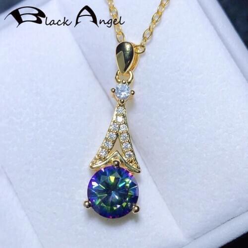 BLACK ANGEL New Iron Tower Shaped Created Tanzanite Blue Luxury Rainbow Gemstone Pendant Necklace For Women Wedding Jewelry Gift
