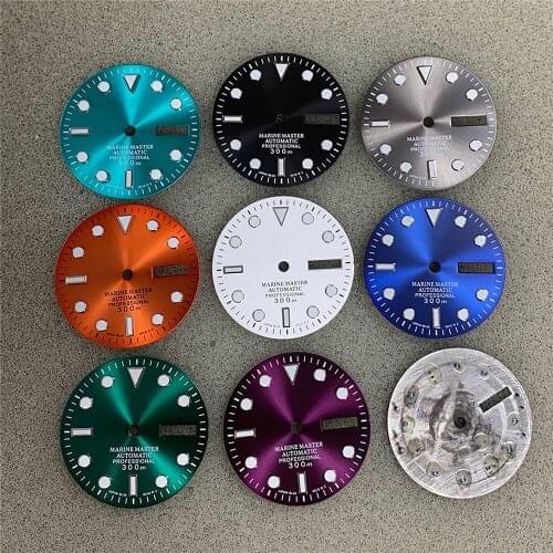 29mm Watch Dial Dual Sun Pattern Watch Face Luminous watch dial printing Replace Accessory Ring for NH36A Movement Watches