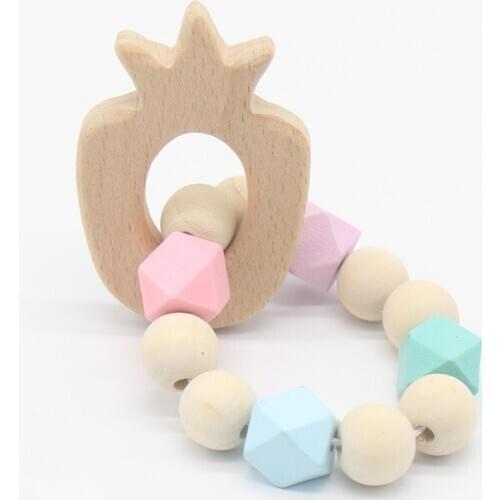 Baby Nursing Bracelets Wooden Teether Silicone Beads Teething Wood Rattles Toys Baby Teether Bracelets Nursing Toys Gift