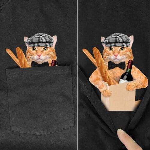 T-Shirt Fashion Brand Summer Pocket Cat Hamburger Drink Wine Printed T-shirt Men for Women Shirts Hip Hop Tops Funny Cotton Tees