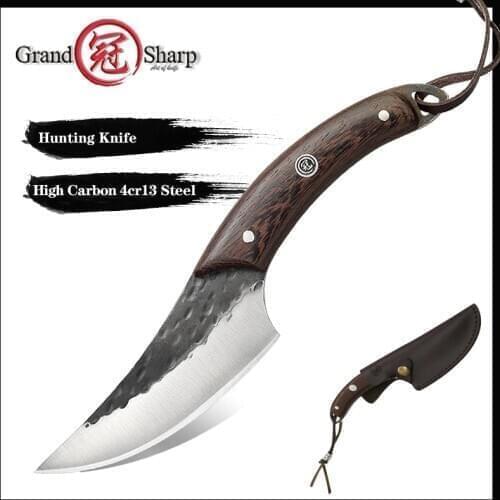 Grandsharp Outdoor Straight Knives Fixed Blade Knife Wood Handle Camping Survival Outdoor EDC Hunting Tactics Tool Hiking