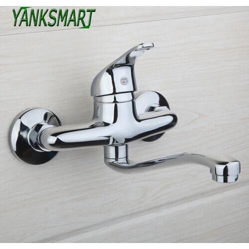 YANKSMART Chrome Polished Brass Bathroom Basin Sink Bathtub Faucet Wall Mounted Laundry Faucets Cold & Hot Water Mixer Tap