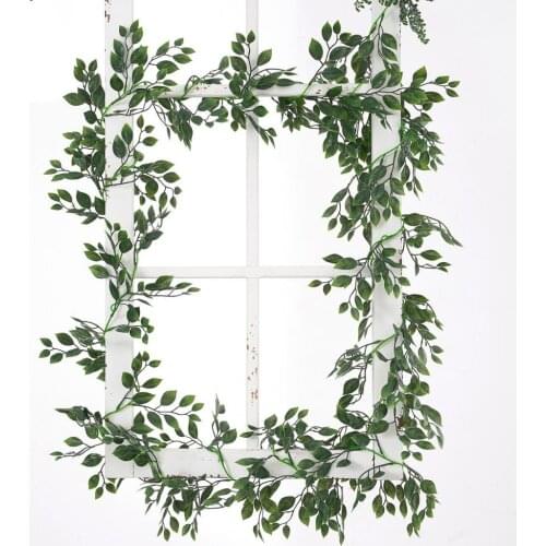 Artificial Rattan Green Leaf Home Decoration Plastic Fake Hanging Vine Garland Plant for Wall