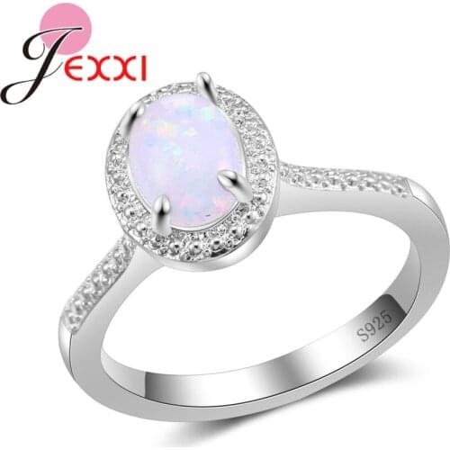 Exquisite Fashion Oval White Opal Stone Filled 925 Sterling Silver Finger Rings For Women Wedding Engagement Accessories