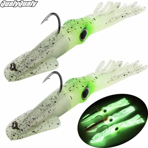 QualyQualy Fishing Soft Squid Lure 35g Luminous/UV Squid Jig Fishing Lures For Freshwater Saltwater Fishing Wobbler Bait