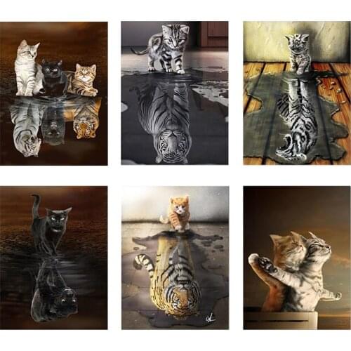 Nordic childrens room bedroom decoration animal reflection HD picture canvas poster cat wall art print nursery painting canvas
