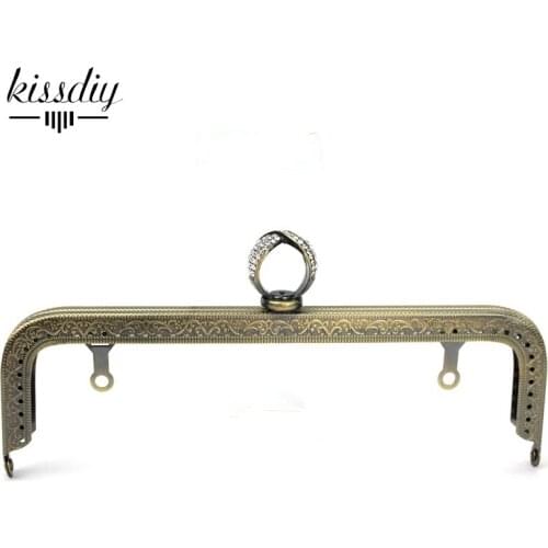 KISSDIY 3PCS 20.5CM Diamond Ring Buckle Metal Purse Frame Vintage Handle Antique Bronze Kiss Clasp DIY Bag Accessories