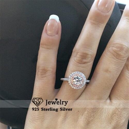 CC Rings For Women 925 Silver Luxury Fine Jewelry Cubic Zirconia Pink Round Stone Ring Bridal Wedding Bijoux Drop Shipping CC593