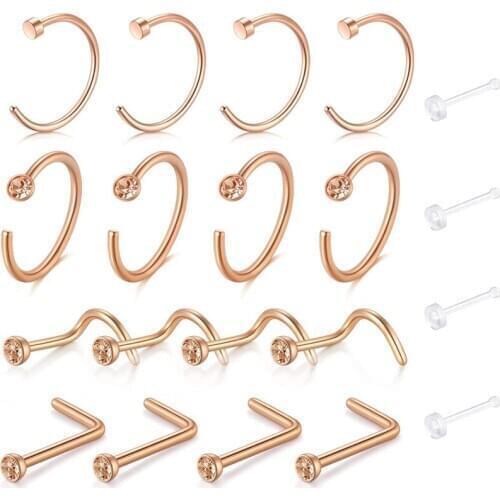 Stainless Steel 18 Gauge Nose Rings Hoop Nose Screw Studs Set Fake Nose Piercing Jewellery