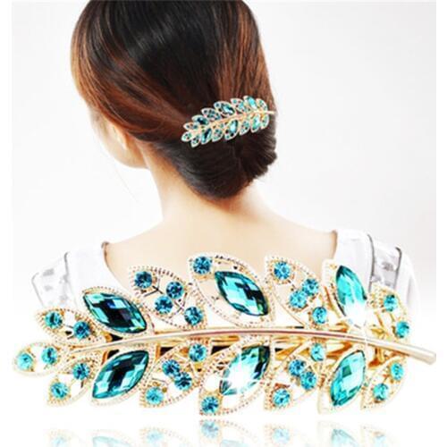 Korean 1PC Fashion Leaf Hair Clips Topper Alloy Crystal Hairpins Elegant Hair Accessories for Women Girls Party Gift Jewerly