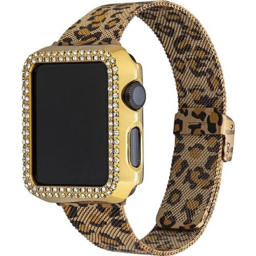 Leopard Watch Band for Apple Watch SE 6/5/4 40MM 44MM Metal Bracelet Loop Strap for iWatch Series 3/2/ 38MM 40MM Wrist Watchband