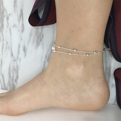 Multilayers Gold tone Heart Charm Anklet for Women Girls Bohemian Beach Ankle Chain Bracelet Foot Jewelry