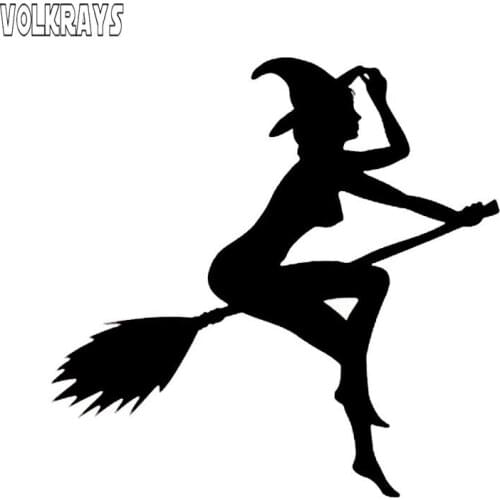 Volkrays Fashion Car Sticker Funny Sexy Witch Lady Gir Sexy Witch Lady Accessories Reflective Vinyl Decal Black/Silver,10cm*11cm