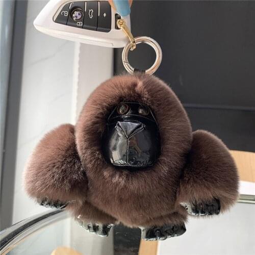 Mens Car Key Ring Pendant Rex Rabbit Orangutan Real Fur Keychain Bag Charms Ornaments Plush Cute Toy Classic Accessories Gift