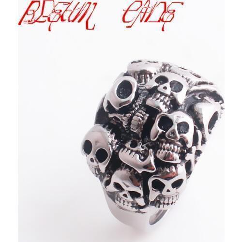 Punk Biker Cool Mens Silver Color Titanium Stainless Steel Ring Multi Rock lots Skull Ring For Men