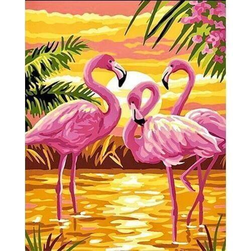 Painting By Numbers DIY Dropshipping 40x50 50x65cm pink flamingo seaside Animal Canvas Wedding Decoration Art picture Gift