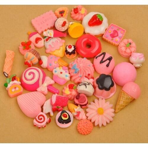 100Pcs Pink Icecream Cake Food Material Kit 3D Resin Flat Cabochons Diy Wedding Hairpin accessories Scrapbook Craft RC-04