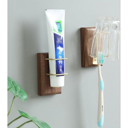Factory direct solid wood creative electric toothbrush rack wall hanging brass black walnut wooden cup holder bathroom