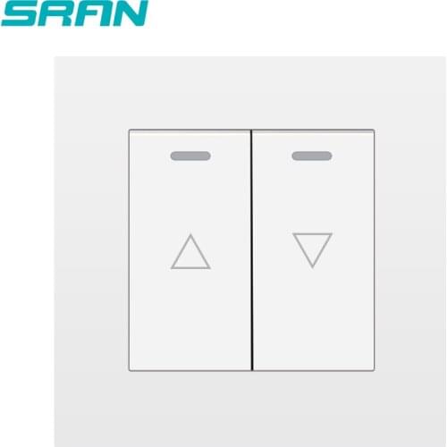 SRAN Wall Light switch 2gang Roll-up door 16A 86mm*86mm white/black/gray/sliver/gold pc panel with iron plate rocker switch