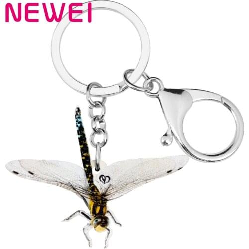 Newei Acrylic Cute Dragonfly Keychains Print Insect Animal Key Ring Jewelry For Women Kid Friends Funny Gift Wallet Accessories