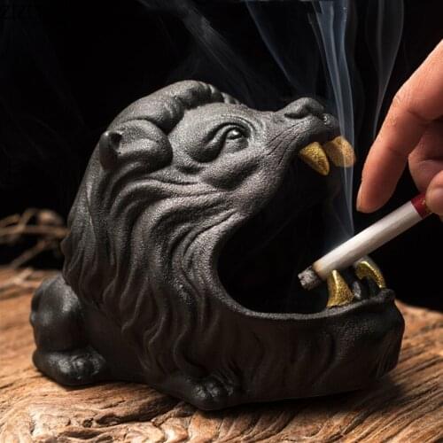 Ceramic Lion Ashtray Ornaments Vehicle Anti-fly Ash Animal Cigar Ashtray Creativity Home Living Room Office Smoking Accessories