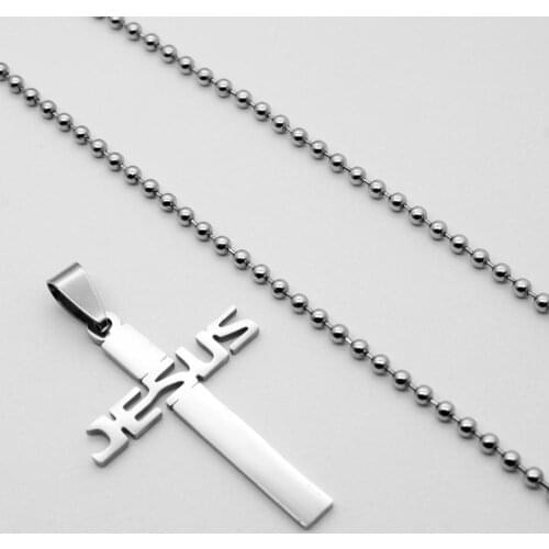 Gift lucky English alphabet Stainless steel Christian faith letter Jesus cross blessing Simple style pendant necklace jewelry