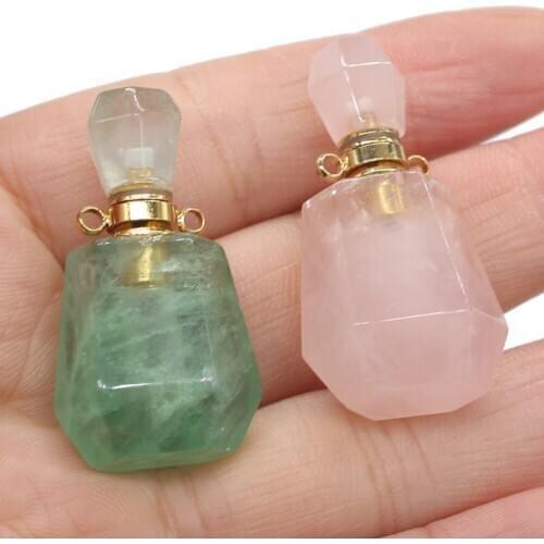 Natural Stone Perfume Bottle Pendant Section Semi-Precious Charms for Jewelry Making DIY Necklace Accessories Size 20x38mm