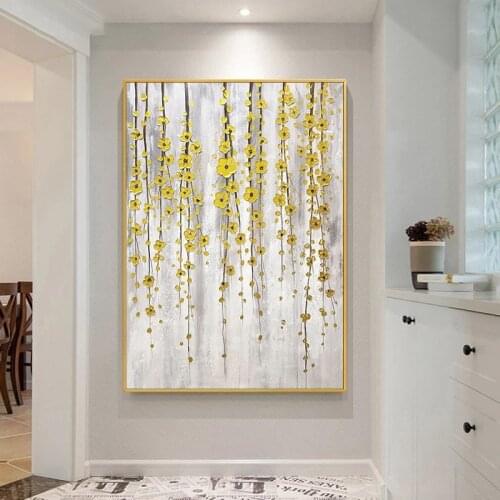Dropshiping art Hand Painted gold flower Oil Painting Wall Art Modern Golden Flowers Picture Canvas Home Decor For Living room