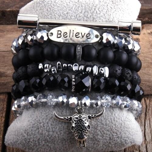 RH Fashion Boho Natural Stone Beaded Bracelet 6pc Stack Bracelet Bangle Set For Women Bohemian Jewelryes Gift DropShip