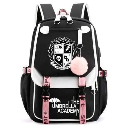 New The Umbrella Academy USB Backpack Women Men Teenager School Bag Women USB Travel Rucksack Large Mochila Escolar
