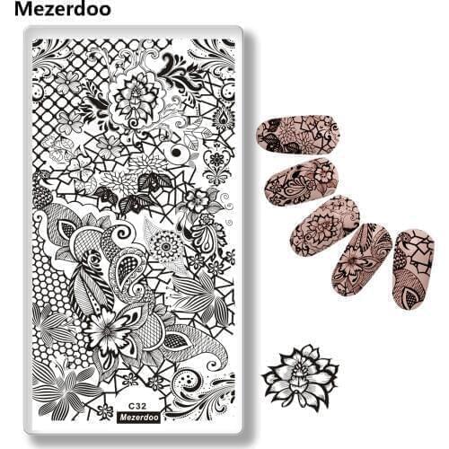 Mezerdoo Stamping Template Grid Lace Flower Patterns Design Nail Art Stamping Stencil Plate Decoration Tool C32