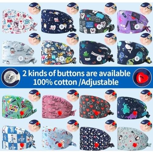 Nurse Hat Medical Uniform Accessories Women Lab Coat Scrub Cap Cotton Female Cute Nursing Scrubs Hat Pharmacy Long Hair Caps