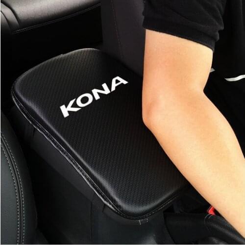 Carbon Fiber Texture Pu Leather Car Armrest Storage Protection Cushion For Hyundai Kona