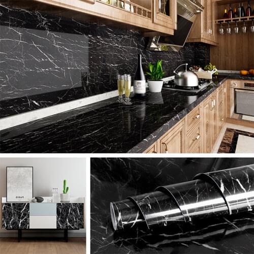 Black Marble Waterproof Oil-proof Self Adhesive Wallpaper Vinyl Wall Stickers Bathroom Bedroom Kitchen Cupboard Furniture Recap