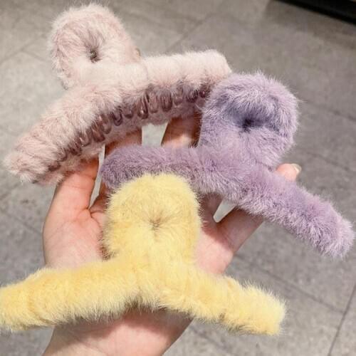 WYINYA Womens six-color plush material hairpin female back head autumn and winter large catch clip headdress