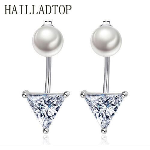 New fashion Pearl Silver Earrings Temperament Elegant Dazzling Crystal Earring For Women Triangle Top Quality Jewelry Wholesale