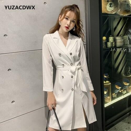 YUZACDWX New 2019 Autumn Fashion Brand Woman Classic Double Breasted Trench Coat with belt Chic Female Windbreaker Outerwear