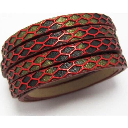 1meter 5mm Leather cord Red rhombus vein black gold 5x2mm leather strip