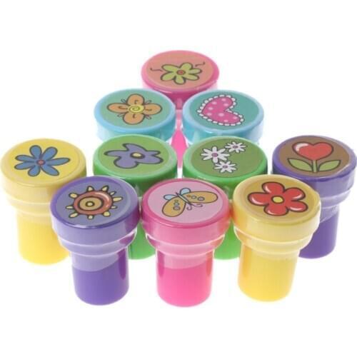 10Pcs Kid Fun Cartoon Self Inking Rubber Stamps Scrapbooking Cute School Craft Y4UD