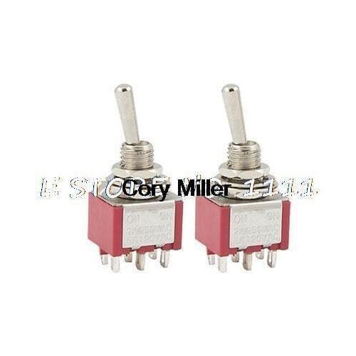 2 Pcs 6 Pins DPDT ON/ON Toggle Switches AC 250V 2A Red