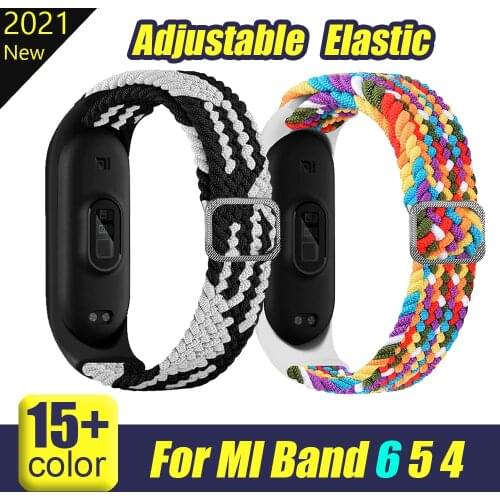 2021 Summer Braided Solo Loop Strap For MI Band 6 5 Adjustable Elastic Bracelet For mi band 4 3 Smart Wristband Belt Accessories