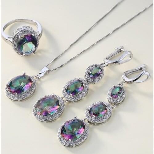 4Pcs/Set Multicolor Faux Topaz Inlaid Ring Earrings Pendant Necklace Jewelry Ring Earrings Pendant Necklace Jewelry Ring Earring