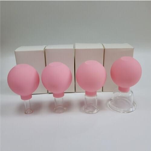 4pcs Vacuum Cupping Cups Set Rubber Head Glass Anti Cellulite Massage Chinese Therapy Face Cupping Set Cans for Health Massage