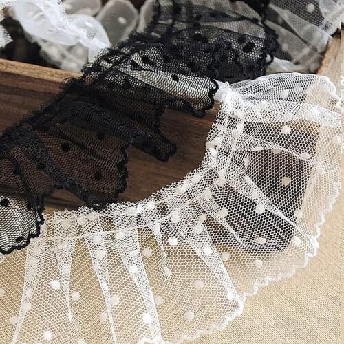 50CM Black White Pleated Mesh Fabric Sewing Lace Trim Edge DIY Craft Wedding Drese