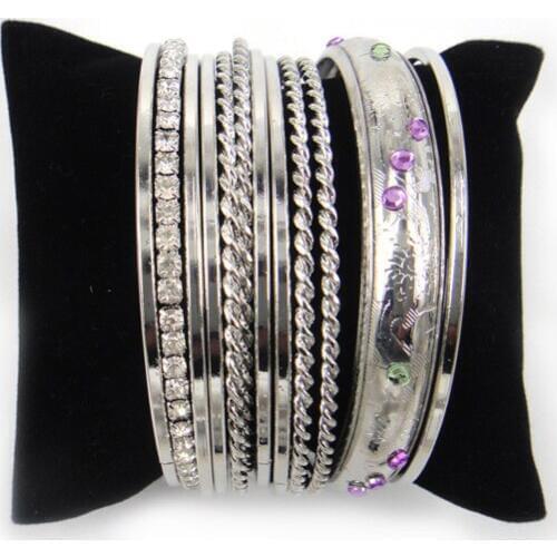 Free Shipping New Fashion Bangle Set colored gems Women Crystal Bracelets & Bangles