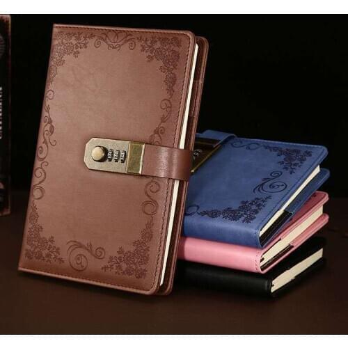 Password Diary Notepad A5 Vintage Lock Business Notebook and Journal for Student Boys Girls Gift PU Leather Kawaii Stationery
