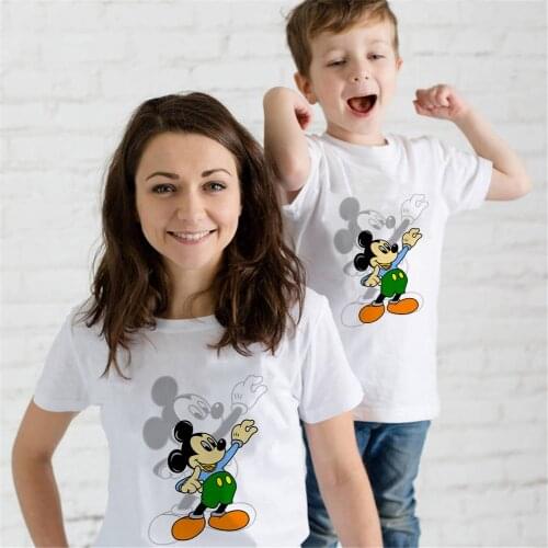 Disney Mickey Mouse Childrens T Shirt Short Sleeve White Casual Loose WomenS Tshirts Family Matching Outfits T-shirts