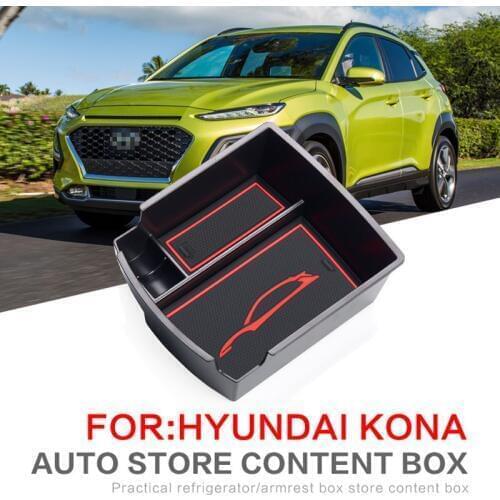 For Hyundai Kona 2017 2018 Car Interior Armrest Storage Box Organizer Case Container Tray Accessories