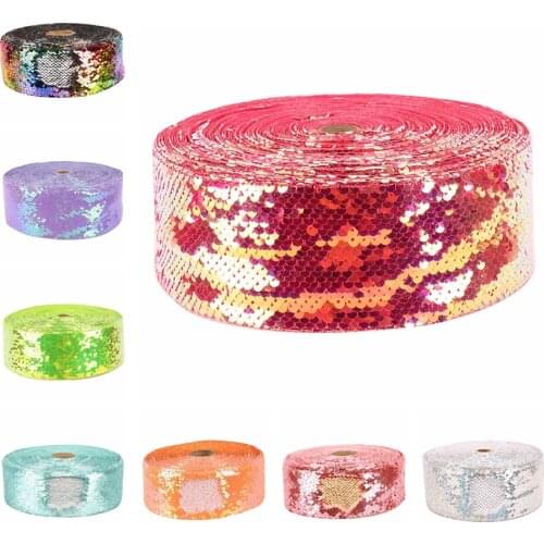HSDRIBBON 3 inch 75MM HSD-Genuine make New colorful Sequin Reversible Sequin Ribbon 25Yards/Roll